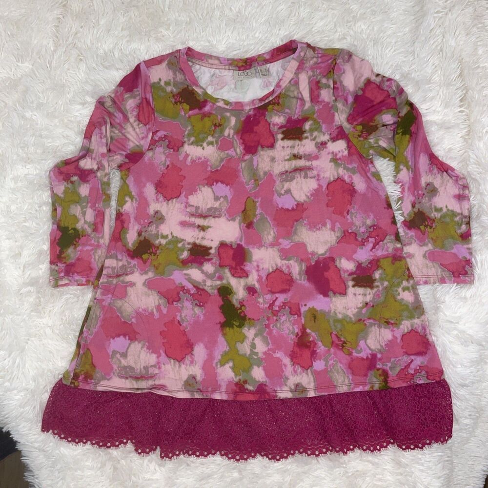LOGO by Lori Goldstein Women's Top Sz Small Pink Lace Pockets Activewear A596792